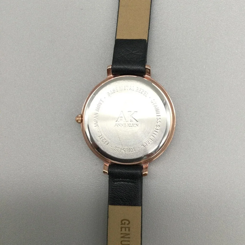Anne Klein Womens Watch 29mm Black Diamond Dial Black Leather New Battery